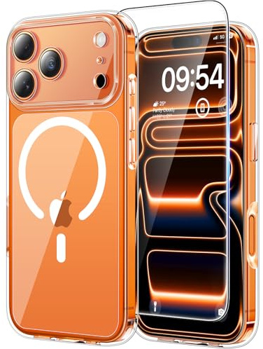 TAURI Funda para iPhone 17 Pro 6.3, Compatible with MagSafe [No Amarillea] con HD Protectores de Pantalla, [Protección de Grado 15 FT] Mejorada Protección Anti-Arañazos Case - Transparente