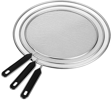 Relaxdays Coperchio Paraschizzi Padella, Set 3 Paraspruzzi Copri Pentola in Acciaio Inox, ∅ 25, 29, 33 cm, Manico, Nero