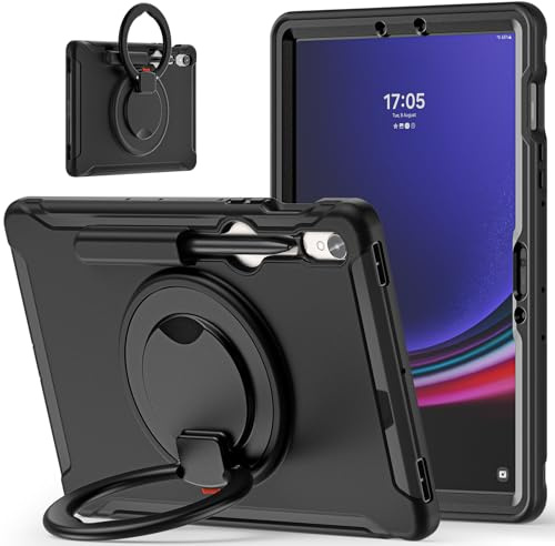 XNCVBD Resa på surfplatta för Samsung Galaxy Tab S10 Lite 10,9 tum modell SM-X400/X406B 2025 släppfodral, heltäckande skyddande trubbigt hybrid stötfångarskydd med handtagsgrepp, svängstativ (svart)