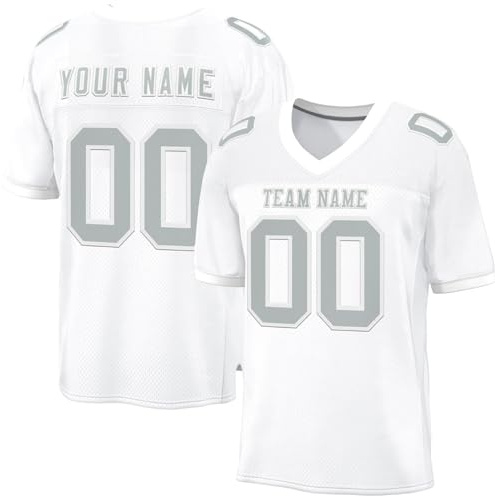Individuelle American Football Jersey für Herren Damen Kinder, Personalisiert American Football Spieltrikots mit Name Nummer Weiß