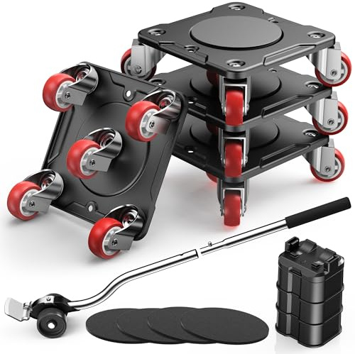 WOUOW Kit de Transporte de Muebles con Elevador de Muebles - Placa de Acero al Carbono Reforzada y 5 Ruedas TPE Giratorias 360°, Capacidad Máxima 500kg, Mueve Muebles Pesados Fácilmente (Negro)