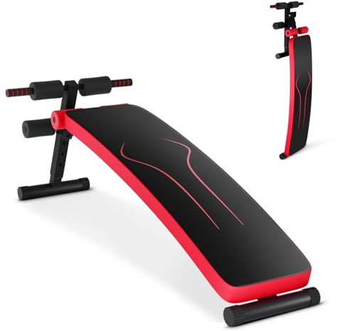 GYMAX Banco de Pesas Ajustable, Plegable con 4 Posiciones de Altura Ajustables, Banco Inclinado de hasta 200 kg, Banco de Fitness para el Hogar y el Gimnasio (Rojo)