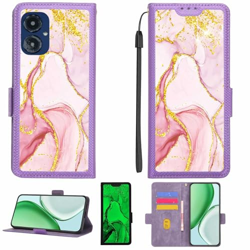 Aroepurt fodral kompatibelt med Cricket U656Ac telefonfodral flipskydd [med härdat glas skärmskydd] [RFID-blockering] [Guldglitter + lysande] LPT-FDL