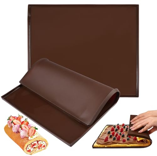 2 Piezas 31x26 cm Alfombrilla de Silicona, Permanente con Bordes Tapete Silicona Horno, Antiadherente Molde Brazo de Gitano, Reutilizable Bandeja de Silicona para Rollos de Pastel, Pizza y Pasteles