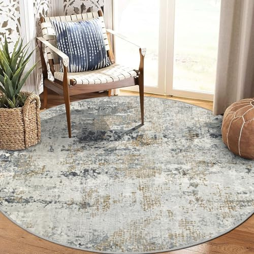 Capslpad Oro gris, abstracto, redondo, 160 cm, moderno, antideslizante, alfombra, salón, redondo, pelo largo, lavable, redondo, pelo corto, suave, redondo, beige, para salón, dormitorio, estudio
