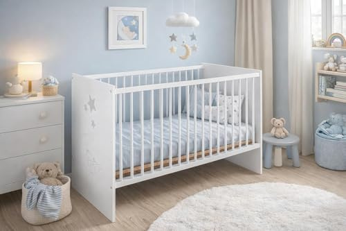 Baby Happy Bliss Lettino per bambini Paula 120x60 cm – Legno massello di faggio – 3 altezze regolabili – Conforme EN 716