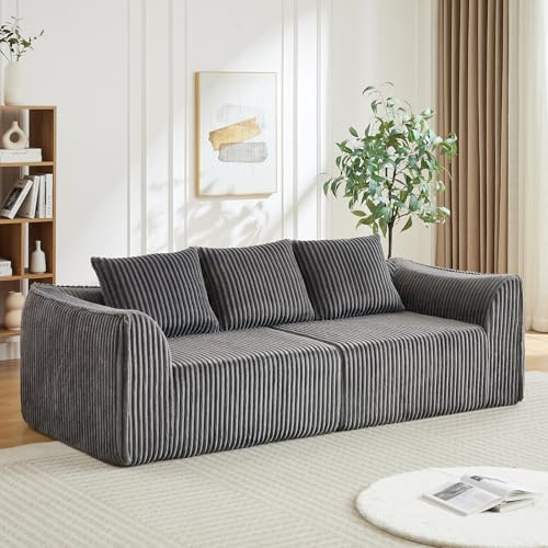 DHHU Canapé 3 Places Modulaire en Corduroy côtelé, canapé Salon Moderne avec Assise rembourrée, Canapé Entièrement Compressé, 3 Coussins, Aucun Assemblage requis