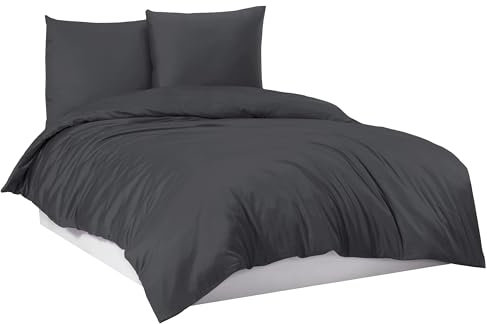Mixibaby Bettwäsche Bettgarnitur Bettbezug 100% Baumwolle 135x200 155x220 200x200 200x220, Farbe:Anthrazit, Größe:135 x 200 cm