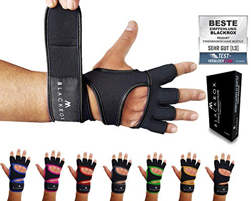 BLACKROX Fitnesshandschuhe Seattle Atmungsaktive Vergleichssieger Fitness Handschuhe mit Handgelenkstütze Herren Damen, für Kraftsport, Gym Gloves Fitnesshandschuhe, Bodybuilding (Schwarz, XL)