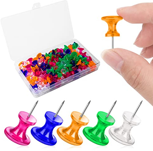 Molain 100 Pieces Giant Push Pins, 1 Inch Thumb Tacks Steel Point Map Plastic Head Push Pins Jumbo Marking Pins For Cork Boards Map Calendar Photo Home Office Craft Projects Multi Colors