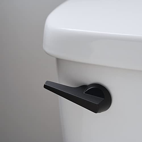 RAVINE Universal Toilet Handle Lever Replacement - Modern Polished Zinc Handle w/Brass Arm - Front Mount Toilet Flush Lever Compatible w/Most Toilet Tanks - Rubber Gasket Included (Black)