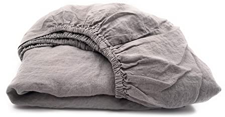 JOWOLLINA Spannbettlaken aus 100% Leinen Stonewashed (90 x 200+25 cm, Greige)
