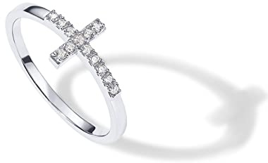 PAVOI 14K Gold Plated CZ Cross Eternity Ring for Women - White Gold