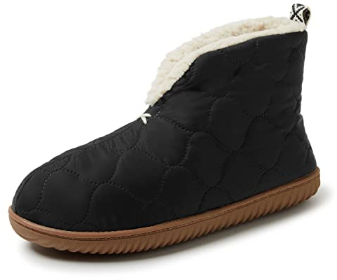 Dearfoams Men's Indoor/Outdoor Warm Up Bootie Slipper, Black, Large