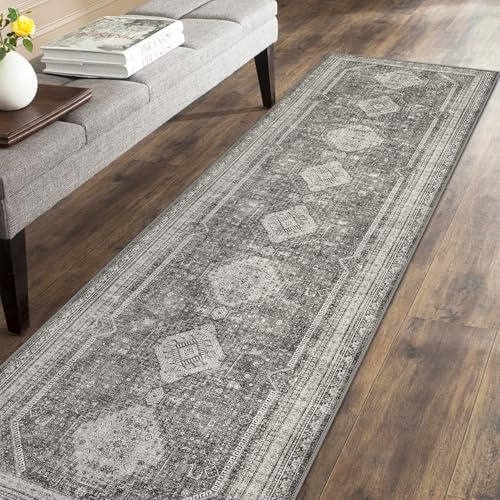 GENIMO 2x5 Non Slip Hallway Runner Rug, Machine Washable, Thin & Low Pile Lightweight for Kitchen, Laundry, Entryway, Bedroom & Living Room, Gray