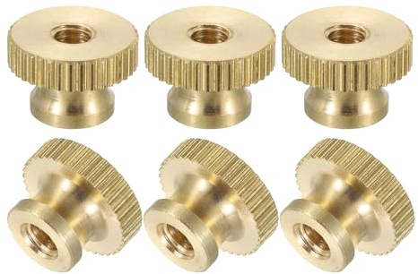 uxcell Knurled Thumb Nuts, 6Pcs M4 x D12mm x H8mm Brass High Head Through Hole with Collar High Head Through Hole Round Knobs Fasteners for 3D Printer Parts, Machine Tools