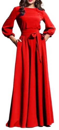 Damen-Maxikleider, Vintage-Stil, Fliege, Laternenärmel, lang, Party, elegant, figurbetont, bodenlang, Sommer-Sommerkleid (Color : B22, Size : Large)