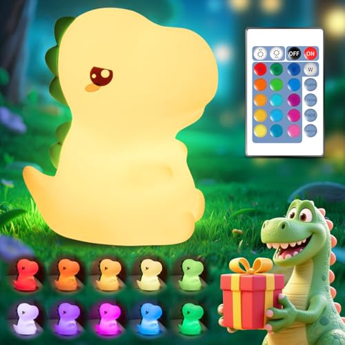 One Fire Dinosaur Toys for Boys Gifts, Remote&16 Colors Silicone Dinosaur Toys Sensory Light, Dimmable Bedside Lamp, Portable Night Lights Rechargeable Lamps,Cute Lamp 【Small Size】