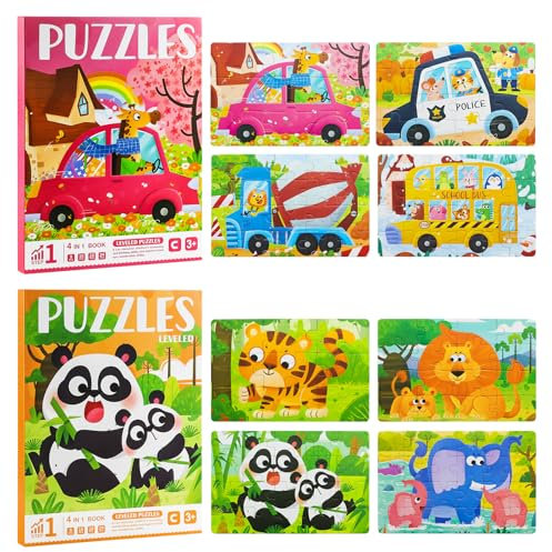 Aischens Kinderpuzzle Magnet Puzzle-2 Bücher/Pack, 9-16-20-24 Teile Magnetpuzzle 4 in 1 Buch, 138 Teile Magnetische Puzzles, Magnetspiel Puzzle Reisespiele Lernspielzeug für Kinder ab 3 4 5 Jahre