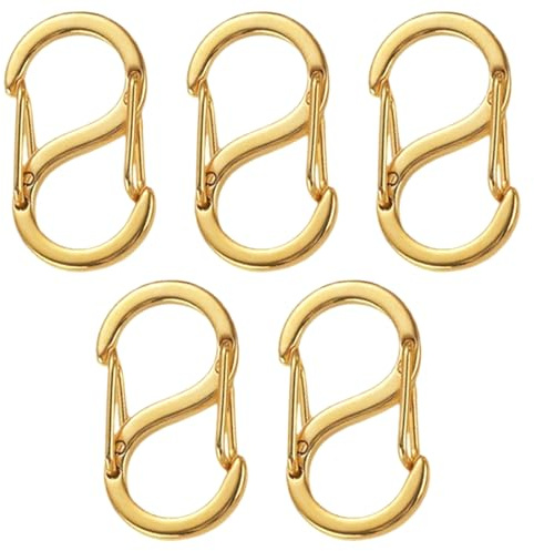 5 pcs chiusure per collane, chiusure per braccialetti, chiusure a moschettone con doppia apertura, accorciatori in acciaio inox, chiusure in metallo, fermagli per collane, fascette (Oro)