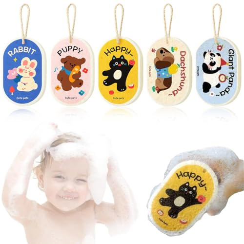 JEYORZY Lot de 5 éponges de bain pour bébé - Éponge de bain mignonne - Éponge de bain pour enfants - Éponge naturelle et sûre - Mousse riche pour les tout-petits - Styles aléatoires