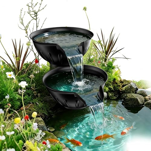 POPOSOAP Kit de Cuenco y Depósito para Desagüe, Fuente con Bomba de Estanque 2500 L/h para Cascadas, Característica de Agua DIY Interior/Exterior para Jardín y Estanque