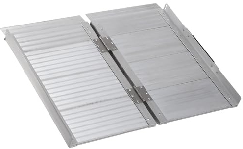 HOMCOM Rampa para Sillas de Ruedas Plegable, 61 cm, Carga 270 kg, Rampa Portátil de Aluminio Antideslizante con Bordes de Seguridad y Asa, para Escaleras, Puertas, Discapacitados