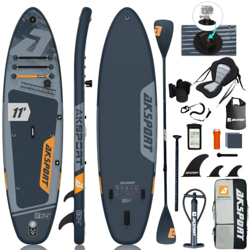AKSPORT Tabla Sup Hinchable 335 cm con Accesorios | Paddle Surf Extra Ancho 86 cm | Antideslizante y Estable | Adultos y jóvenes