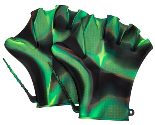 Housoutil Paletas de Natación Ajustables de Silicona para Entrenamiento Acuático, Guantes de Piscina Antideslizantes Resistentes al Agua en Color Verde Rana, 1 Par para Fitness y Buceo