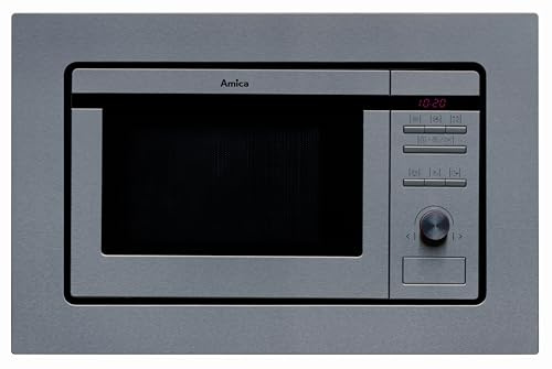 Amica EMW13180E - Forno a microonde (incasso), 59,5 cm, vetro nero, in acciaio inox, Touchfree, timer digitale, display LED, controllo del bavolo, tasti di pressione