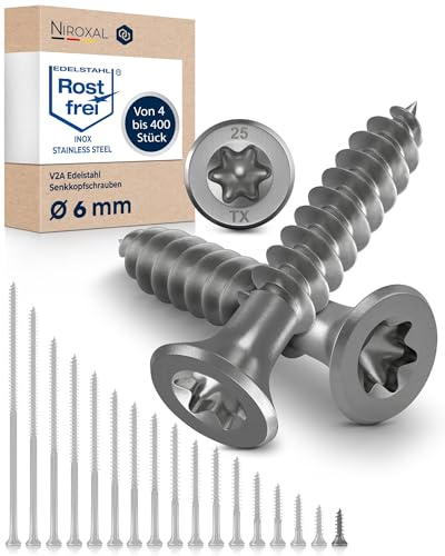 Träskruv Rostfritt Stål A2 Försänkt Huvud Torx TX25 – Delgängad – 6x20 mm – 100 st – Universalskruv för Trä