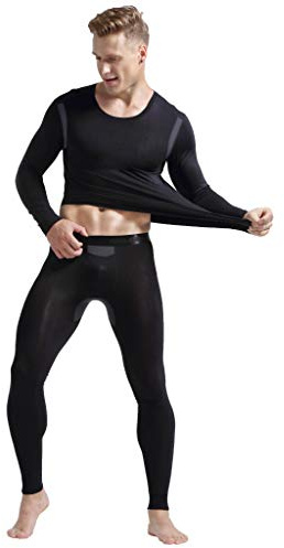 Ouruikia Ensemble de sous-vêtements Thermiques pour Homme avec Haut et Pantalon Long avec Poche séparée - Noir - X-Large