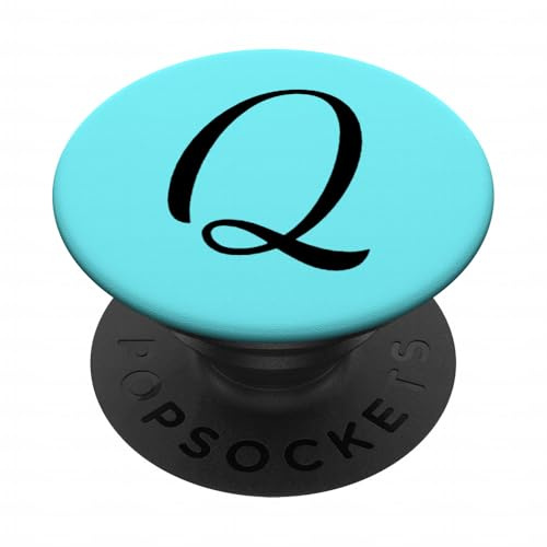 Baby Blue Initial Q Black Letter Beautiful Brush Script Gift PopSockets Adhesive PopGrip