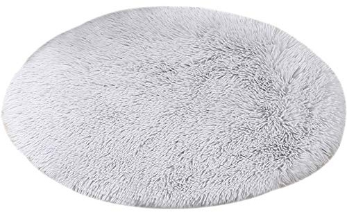 Kelendle 31 Inch Plush Dog Bed Mat Warm Fluffy Round Puppy Crate Pad with Anti-Slip Waterproof Bottom Soft Comfy Pet Kennel Mat for Small and Medium Dogs Sleeping(Light Grey)