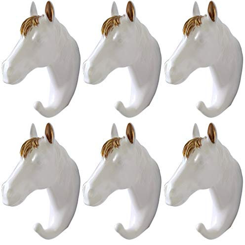 Kreativer Pferdekopf Klebriger Haken, Keine Notwendigkeit, Klebehaken Zum Aufhängen Zu Stanzen, Klebrige Kleiderbügel Für Die Decke, Kann 5 Kg Tragen ( Color : White Gold*6 , Size : 3.8*8*12cm )