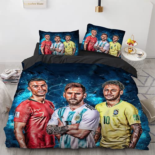 WSFST Fußballstar Bettbezug 135x200 Bettwäsche Set 2 Teilig Bettbezüge Set Mikrofaser Bettwäsche Mit Reißverschluss Und 1 Kissenbezug 80x80 cm