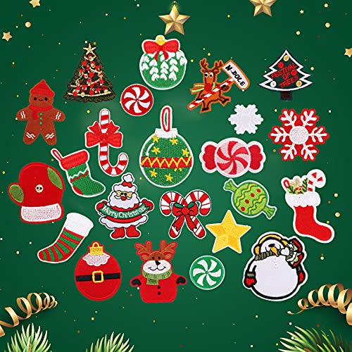 23 Piezas Parches de Navidad Para Planchar Parches Ropa Termoadhesivos Parche Bordado Aplique Pegatinas Decorativos para Coser Reparar para Navideñas Costura Pantalon Camiseta Jeans Bolsas Decoración