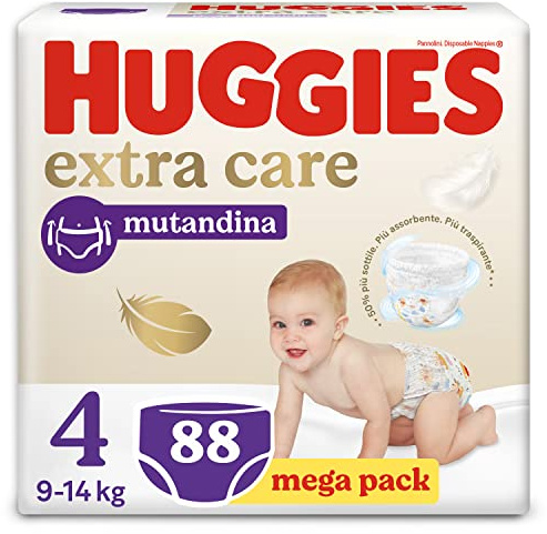 Huggies Extra Care Pannolini Mutandina Taglia 4 (9-14 kg), Confezione da 88 Pannolini Mutandina