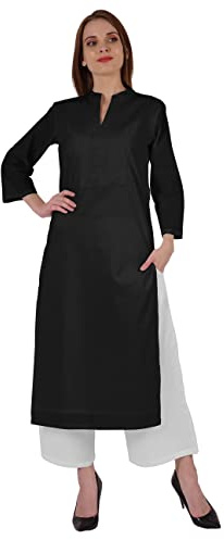 Bimba Collare Mandarino con Collo in Cotone Pintucked Kurti per Le Donne Indiane Etniche Solide Solide Kurta