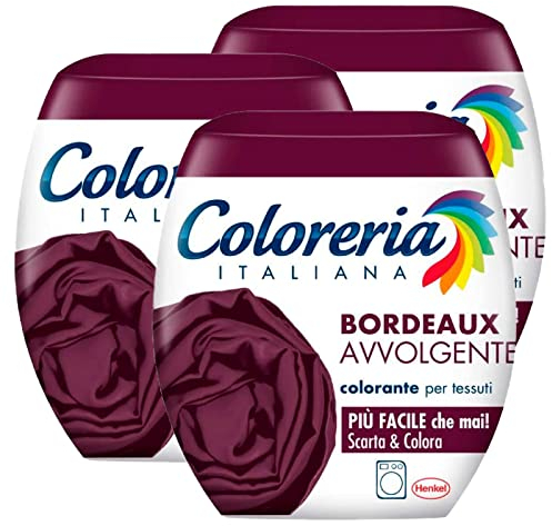 3 x Coloreria Italiana Farbstoffe für Stoffe in der Waschmaschine, Farbe Bordeaux, eingewickelt, 3 Einzelpackungen à 350 g