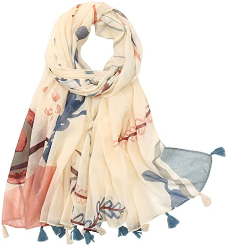 MAIRY Cream Scarf Women Scarf Girls Gifts for Women Lightweight Fashion Oversized Tassel Soft Stole Wrap Large Scarves Shawl Fringe Tassel 180127