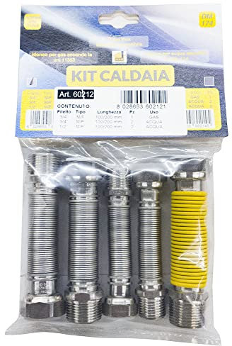 Kit tubi flessibili estensibili caldaia acciaio inox 100 200 gas 3/4 mf uni 11353 2 1/2 mf 2 3/4mf acqua
