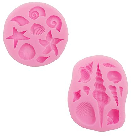 2 Pcs Marine Themed Baking Silicone Molds Shell Conch Starfish Fondant Cake Moulds Reusable Sweet Baking Molds Tools for DIY Cake Decorating Chocolate Candy Soap