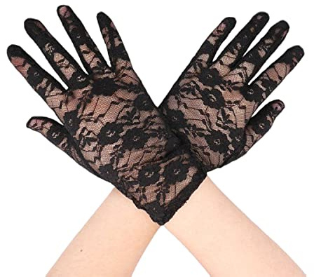 Women Short Elegant Lace Gloves, Ladies Floral Lace Gloves Vintage Opera Gloves 1930s Gloves for Women Ladies and Girls Evening Wedding Tea Party Prom Cosplay