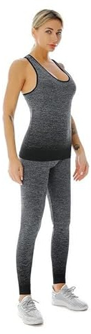 ZiaWorld Conjunto de 2 piezas de entrenamiento para mujer, conjunto de gimnasio sin costuras, acanalado, casual, cómodo, conjunto de top chaleco y leggings de cintura alta, chándal ropa deportiva