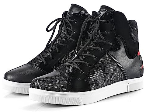 Msport Chaussures de Moto Bottes en Cuir de Bovin Respirantes et Antidérapantes, Renforcées avec Support de Cheville - 42 EU