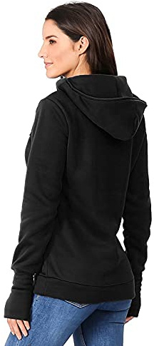 Pull Femme Top Allaitement Sweat-shirts Grossesse Capuche Blouse de Maternité Allaitement Pullover (Z051-Noir, S)