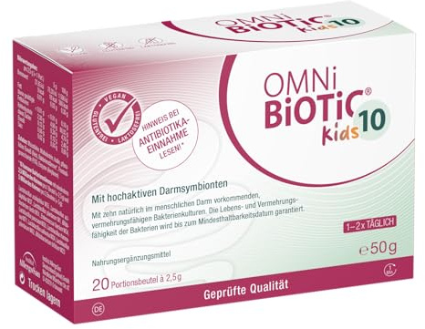 OMNi BiOTiC 10 Kids | Darmflora kindgerecht ergänzen | Einfache Dosierung - Neutraler Geschmack | 20 Portionen (50 g) | Pulver | Mit Inulin | Vegan | Glutenfrei | Zur täglichen Anwendung