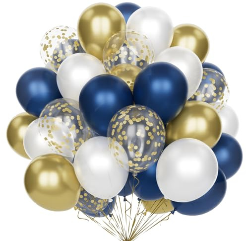 Marine Blau Gold Luftballons, 60 Stück 12 Zoll Marine Blau Weiß Metallic Gold Ballons Set mit Gold Konfetti Helium Latex Luftballons für Geburtstag Hochzeit Baby Shower Dekorationen
