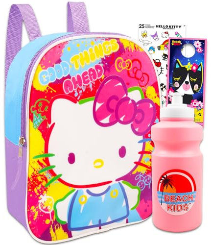 Hello Kitty Mini Backpack for Girls Set - Bundle with 11 Hello Kitty Backpack Plus Stickers, Water Bottle, More | Hello Kitty Mini Backpack for School, Travel, Hello Kitty Backpack Purse, Hello Kitty